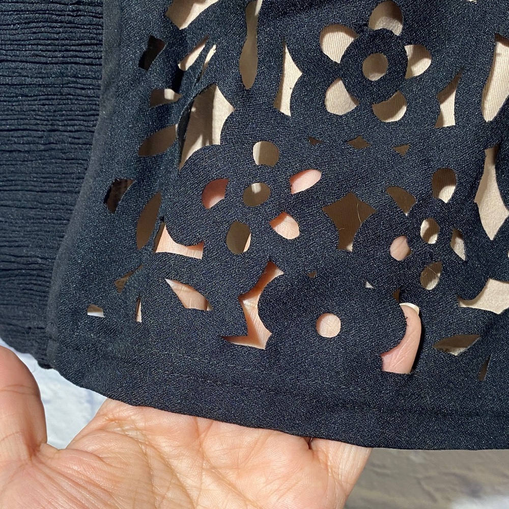 Maeve Black Laser-Cut Midi Dress with Nude Underlay - Picture 3 of 9
